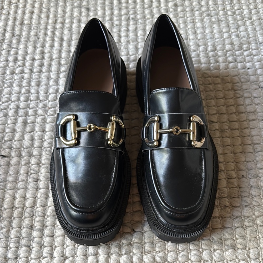 Black Loafers with Gold Buckle